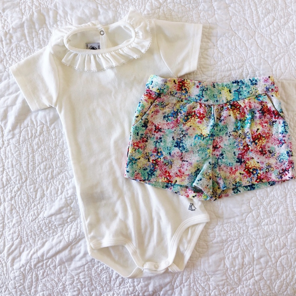 White Ruffle Onsie with Zara Shorts